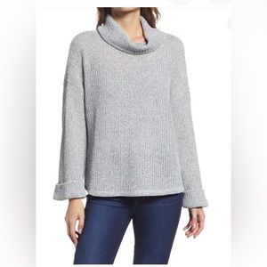 Gibsonlook Light Blue Cuffed Flare Sleeve Cowl Neck Sweater